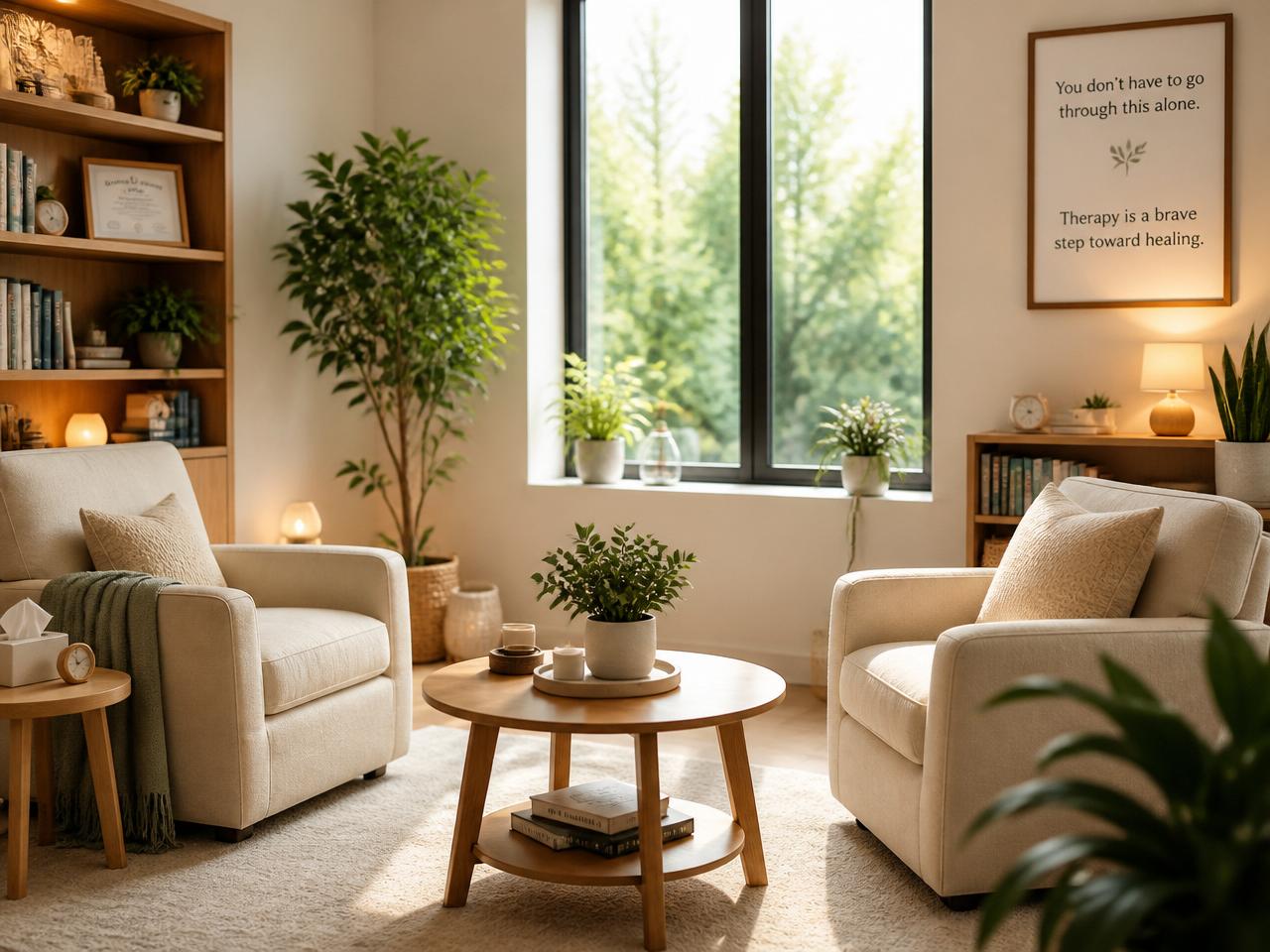Studio di psicologia con due poltrone e luce naturale